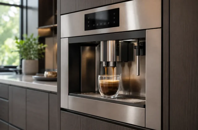 built-in espresso machine integrated into kitchen cabinetry